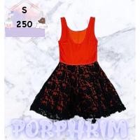 ราคา เดรส กระโปรงลูกไม้นุ่ม สีส้ม (21641868957)
