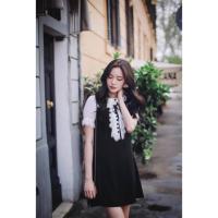 ราคา มินิเดรสคอบัว แต่งลูกไม้สีขาวสุดน่ารัก เนื้อผ้าเกาหลีมีน้ำหนักอย่างดี คอบัวและแขนเสื้อตัดต่อด้วยผ้าสีขาวผูกโบว์ที่คอ (1934556714)