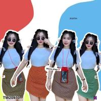 ราคา ส่งไว 1-2วันถึง set 2 ชิ้น เสื้อยืดแขนสั้น สีขาว + กระโปรงผ้าถุง ดีเทลงานดีย์มากแม่ (21387497670)