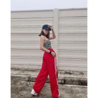 ราคา กางเกงวอร์มขายาวสีแดง ❤️ 2แถบข้สงสีขาว ทรงเกาหลี แฟชั่นสตรีท street hiphop กางเกงวอม กางเกงออกกำลังกาย (19190010290)