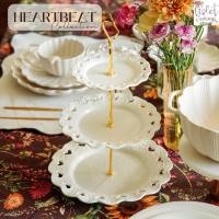 ราคา Violet Flamingo จาน 2 ชั้น รุ่น Heartbeat Cake Stand จานเซรามิคก้านทอง ตัวจานฉลุขอบลายหัวใจ ชั้นวางขนมสีขาว (24968816507)