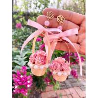 ราคา ♡ ต่างหูตระกร้าดอกกุหลาบชมพู ❤️ วาเลนไทน์ ต่างหูหัวใจ ต่างหูแฮนเมด พร้อมส่ง (18471824562)