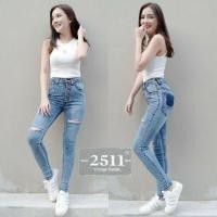 ราคา กางเกงยีนส์ขายาว สโนว์บลู กระดุมหน้า แต่งขาด กางเกงยีนส์ขายาว (3616626289)