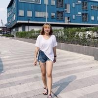 ราคา เสื้อยืดคอยูว สีขาว ผ้าเรย่อน (19083025850)