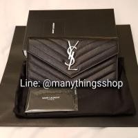 ราคา กระเป๋าตังค์ YSL Yves Saint Laurent หนัง caviar อะไหล่เงิน สีดำ ใหม่ แท้ 100% (1597854739)