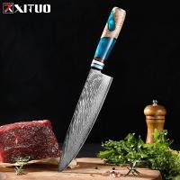 ราคา มีดเชฟ มีดเชฟญีปุ่น มีดเชฟดามัสกัส Japanese chef knife 8" Damascus 67 Layers VG10 ด้ามไม้+เรซิ่น พร้อมเคสพลาสติก (20868348125)
