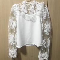 ราคา เสื้อลูกไม้สีขาว เสื้อใส่กับผ้าถุง เสื้อฟรุ้งฟริ้ง (4129499691)