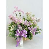 ราคา แจกันกล่องไม้ดอกไม้ประดิษฐ์ โทนสีม่วง ขนาด สูง 45 cm. กว้าง 40 cm. (14924156553)