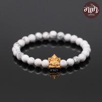ราคา หินฮาวไลท์ Howlite ขนาด 6 มิล ประดับ พระพิฆเนศ เงินแท้ 92.5% ชุปทอง หินใจเย็น กำไลหินสี กำไลหินนำโชค หินสีขาว (14089825547)
