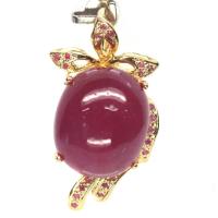 ราคา จี้พลอยแท้ ทับทิม สีแดง 14 x 16 mm. ล้อม แซฟไฟร์ชมพู เงินแท้ 925 ชุบทอง 18K (22456561254)