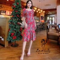 ราคา เดรสสีแดง ลายดอก งานป้าย (3817572344)