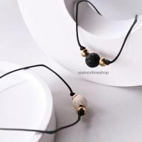 ราคา สร้อยคู่รัก สร้อยเชือกถักประดับหินภูเขาไฟ หินลาวา (เลือกสีได้) แบบเม็ดกลม by siamonlineshop (22271569045)