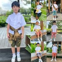 ราคา เสื้ิอคอจีนผ้าไหมญี่ปุ่น โจงกระเบนผ้าพิมพ์ทองลายไทยเด็กผู้ชาย (25422632805)