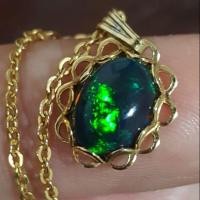 ราคา สร้อยคอจี้โอปอลดำแท้ งานเก่า (Natural Black Opal Pendant) 17" (1242477927)