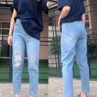ราคา ⭐ส่งไวจากไทย⭐AL-CP003 (S-3XL) กางเกงยีนส์เอวสูง กางเกงยีนส์ทรงบอย แต่งขาดด้านหน้า (9913) (ไม่รวมเข็มขัด) (6229206161)