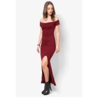 ราคา เดรสเปิดไหล่ สีแดงไวน์ (1199789183)