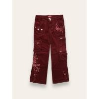 ราคา Guess [ U33 ] กางเกงคาร์โก้ขายาว เด็ก สีแดงเลือดหมู ปักดอกไม้ ผ้าลูกฟูก (28702315659)