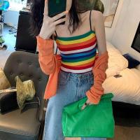 ราคา Bonnie(พร้อมส่ง/ใหม่)รุ่น#018เสื้อสายเดี่ยวไหมพรมคอตรงลายทางสีรุ้งผ้านิ่มไม่หนาสไตล์เกาหลีสำหรับผู้หญิง (5924581841)