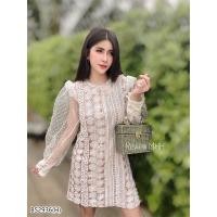 ราคา เดรสเที่ยว ไปงาน เดรสลูกไม้มีซับในทรงสวย แขนยาวซีทรูผ้ามุ้งลายจุด มีกระดุมที่แขนขอบแขนแต่งลุกไม้หยักๆ (20827005305)