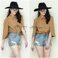 ราคา เสื้อเชิ้ตแบบเก๋ แขนปีกค้างคาว ยาวคลุมถุงศอกแหวกได้ ผ้าชีฟองเกรดพรีเมียมไม่บางมาก ป้ายmirrorsister เสื้อเชิ้ต ปีกค้างคาว (13839072364)