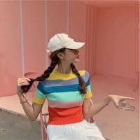 ราคา เสื้อครอปไหมพรมลายทางสีรุ้ง เสื้อไหมพรมสีรุ้งลายทาง (9878133849)