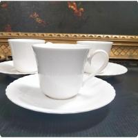 ราคา ใหม่ชุดชากาแฟแก้ว+จานรอง Hoya สีขาวสะอาดลายนูนรอบใบ (25332452705)