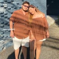 ราคา ชุดคู่รักตัวใหญ่ เสื้อเชิ้ตตัวใหญ่ กับ เกาะอกปาดไหล่ สีน้ำตาล (22682474048)