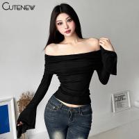 ราคา Cutenew เสื้อยืดลําลอง แขนยาว เปิดไหล่ เข้ารูป เซ็กซี่ แฟชั่นเรียบง่าย สําหรับสตรี (25566735874)
