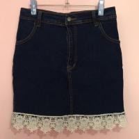 ราคา กระโปรงยีนส์สั้น แต่งชายลูกไม้ (991697421)