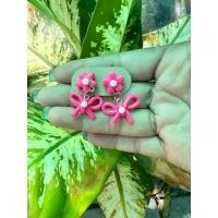 ราคา ต่างหูดินปั้นดอกไม้ห้อยโบว์ (24877468017)