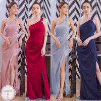 ราคา SG038 ดรสออกงาน ไหล่เดี่ยวแต่งเข็มขัดไข่มุก ชายกระโปรงผ่าด้านข้าง (21515710804)
