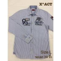 ราคา XACT เสื้อเชิ้ต แขนยาว สีฟ้า ลายทาง /เอ็กซ์แซคท์ เหมือนใหม่ ของแท้ (20765896426)