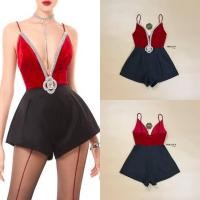 ราคา Miralyn จั้มขาสั้นสายเดี่ยวสุดน่ารักเซ็กซี่ช่วงบนสีแดงเป็นผ้ากำมะหยี่ (26270166717)