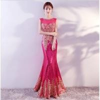 ราคา ชุดราตรียาว แขนกุด ผ้าเลื่อม สีชมพูบานเย็น ซิปหลัง Size L (1938803516)