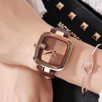 ราคา GUOU8190 Luxury Brand Women's Watch Lady Quartz Watches Watch Rose Gold Leather Strap Square Simpl (25531126233)