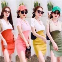 ราคา (ส่งฟรี) โล๊ะสต๊อคพร้อมส่ง เดรสไหมพรม ทูโทน ทรงคอปกเนื้อไหมพรมแต่งสีทูโทน (12816960954)