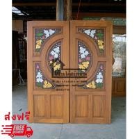 ราคา ประตูไม้สักแกะสลักปลาเงินปลาทอง รหัส A38(แถมวงกบ) (7437384318)