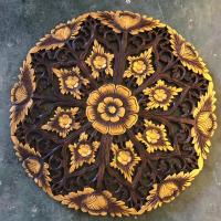ราคา งานไม้ แผ่นไม้แกะสลัก ทำจากไม้สัก ตกแต่งด้วยสีทอง ขนาด 60 ซม. Teak wood carving 60cm. (18081516447)
