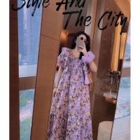 ราคา งานป้าย YPY งานตรงป้ายเดรสยาวลายดอกสีม่วง แต่งระบายช่วงแขนไหล่ส่วนของชายกระโปรงแต่งระบาย รุ่นนี้สวยและลงตัวมาก (5178551574)