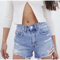 ราคา Stradivarius Ribbed Denim Short ขาสั้นแท้ 100% (20035325115)