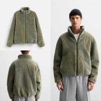 ราคา (ของแท้) Zara colored checkered faux wool jacket แจ็คเก๊ทสีเขียว ซิปหน้า ขนนุ่ม (28271515938)