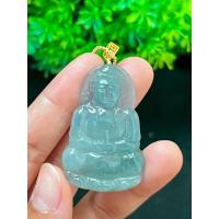 ราคา จี้หยกไอซี่บลูเนื้อแก้วแกะสลักเจ้าแม่กวนอิม พร้อมสร้อยทองคำแท้ 18k หยกแท้สีธรรมชาติ (22236089778)