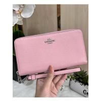 ราคา COACH USA ของแท้Shop กระเป๋าสตางค์ยาวซิปรอบ หนังลายกรวด สีชมพูดอกคาร์เนชั่น พร้อมสายคล้องแขน ใส่การ์ด12ใบ COACH Shop (24283833331)