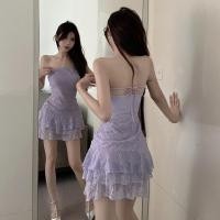 ราคา Halter ชุดสลิงเย็บลูกไม้ขนาดเล็ก Slim-fit Slimmer ดู Ruffled จีบชุด (27955978524)