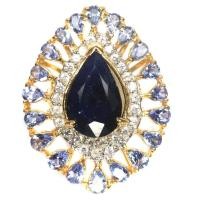 ราคา แหวนพลอยแท้ ไพลิน-น้ำเงิน 10 x 16 mm. และ แทนซาไนท์ เพทาย-ขาว เงินแท้ 925 ชุบทอง 18k ไซร์แหวน 7 (28967868512)