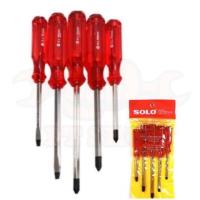 ราคา ชุดไขควงชุด SOLO จำนวน 5 ชิ้น No.005G (สีแดง) ไขควงตอก ปลายแม่เหล็ก สามารถตอกได้ (8612283386)
