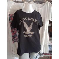 ราคา เสื้อยืดแขนสั้นผ้าเด้ง สีดำรีดเพชรลายนกบิน (24965083925)