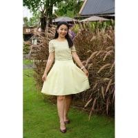 ราคา ชุดเดรส สีเหลือง ใส่ทำงาน ชุดสุภาพ (24680350829)