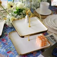 ราคา Violet Flamingo จาน 2 ชั้น ชั้นวางเค้ก รุ่น Classic White Cake Stand จานทรงสี่เหลี่ยมสีขาวขอบทอง Afternoon Tea (19691432712)