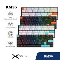 ราคา DELUX KM36 คีย์บอร์ดแบบมีสายสําหรับเล่นเกมแบบกลไก,สวิตช์สีฟ้าหรือสีแดง,RGB รุ้ง ย้อนแสง,61 คีย์และ 21 คีย์ป้องกันการผี (24579719645)
